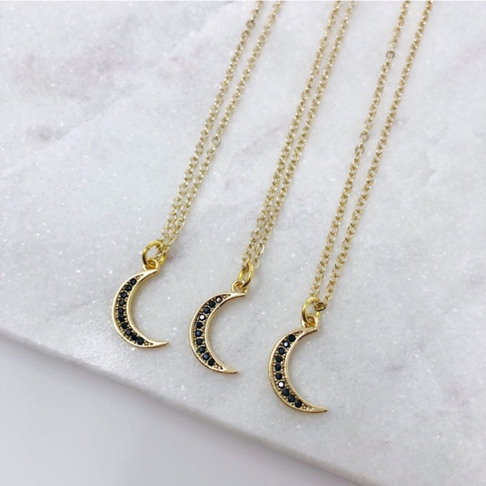 Gold/Black Pave Crystal Moon Necklace